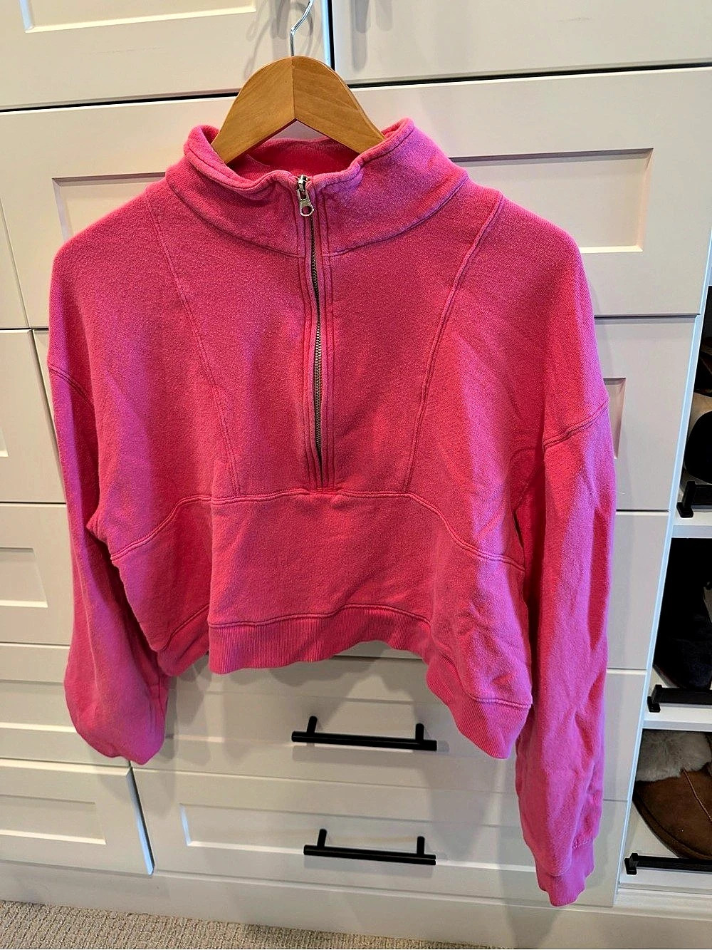 Sincerely Jules for Bandier Oversized Funnel-Neck Half Zip Pink Hoodie